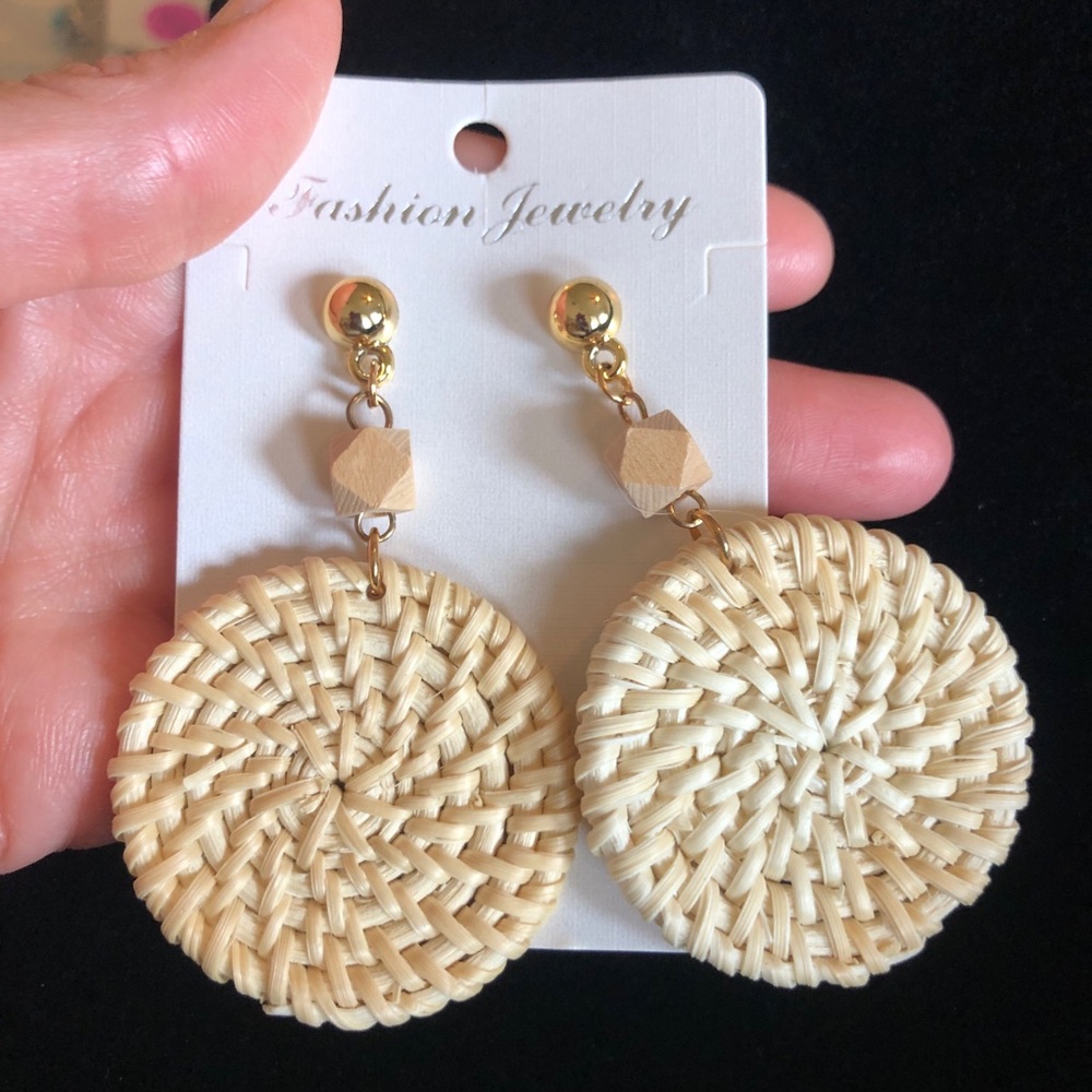 Fashion Jewelry Tan Woven Earrings